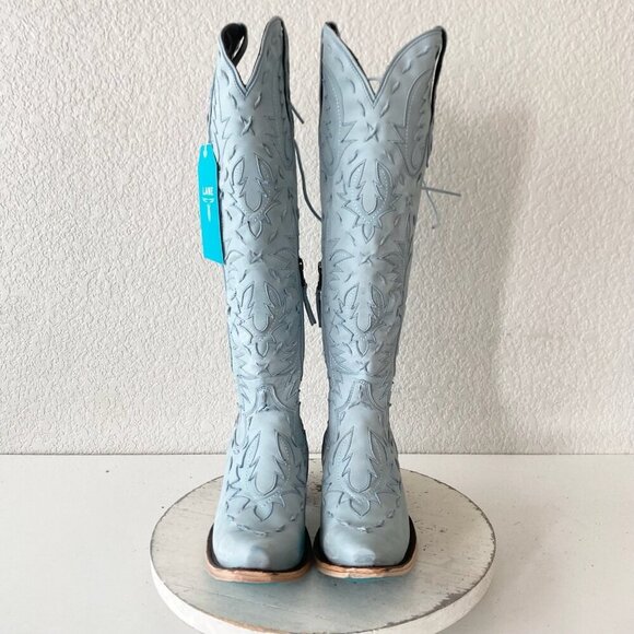 Lane Reverie Womens Cowboy Boots 6.5 Blue Suede Cowgirl Western Knee High Tall - Picture 5 of 11